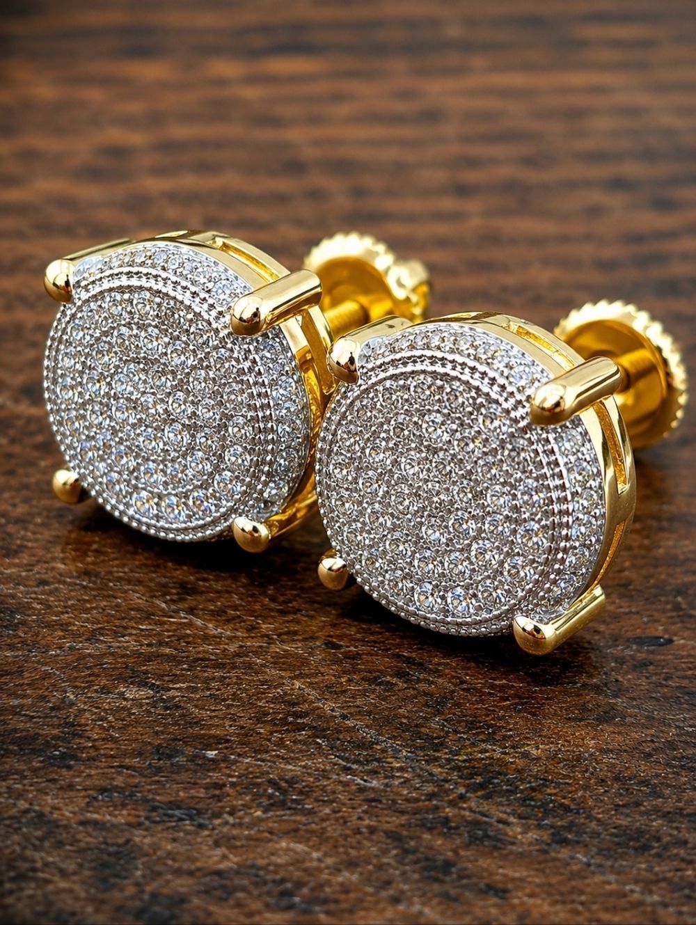 14k Gold Plated Round Micro Lab Diamond Earrings